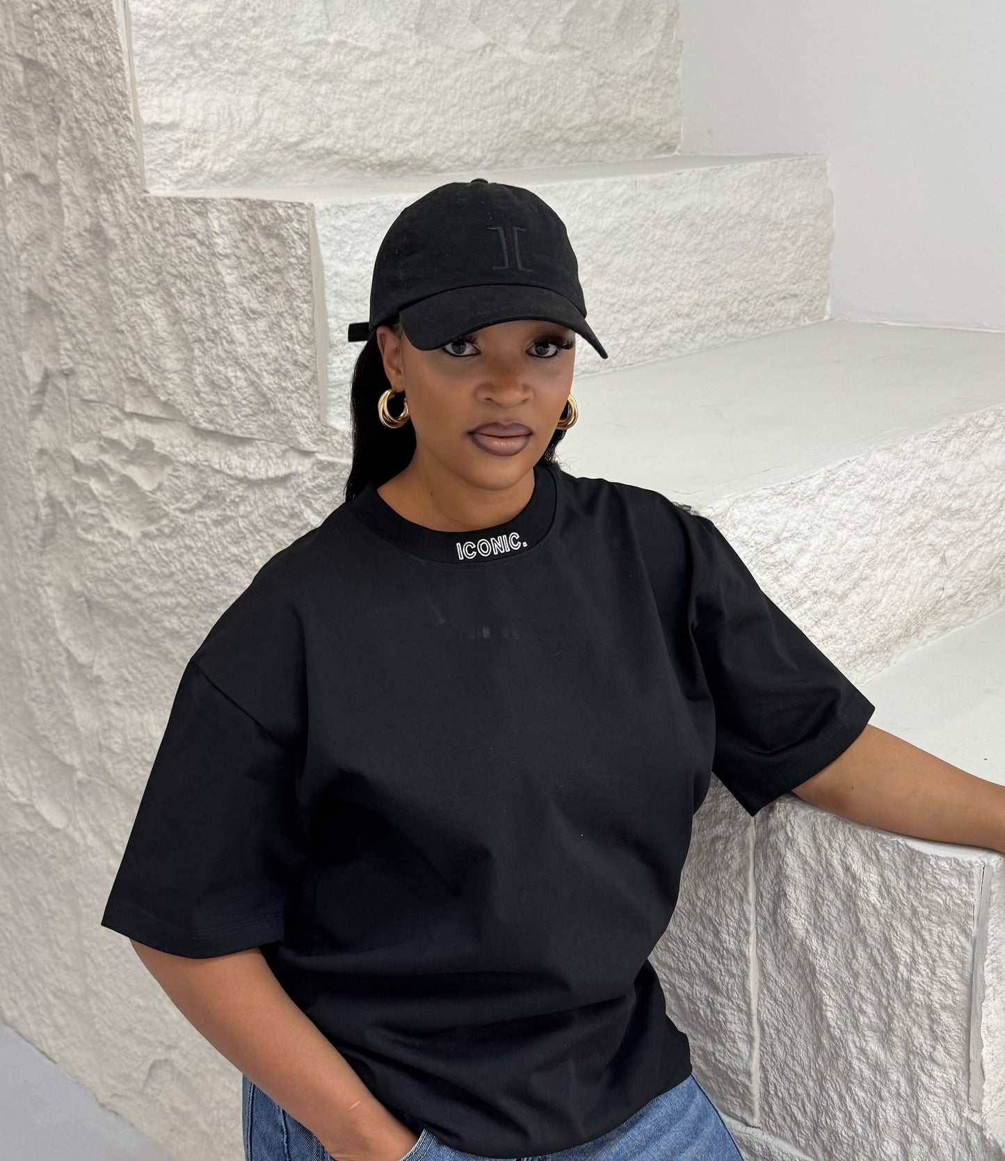 Black Iconic Neck Print T-Shirt