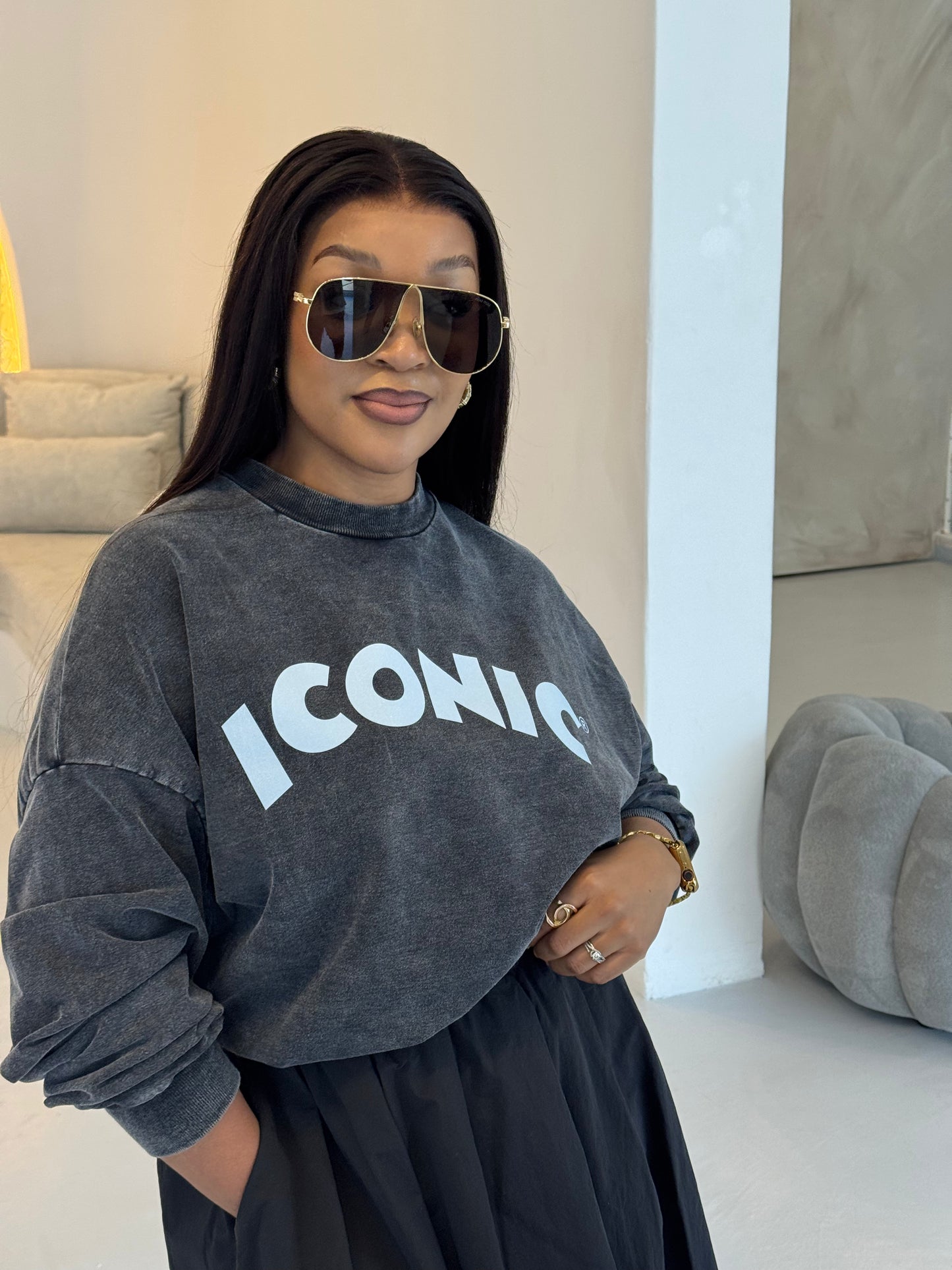 B. Iconic Charcoal Grey Oversized Sweater