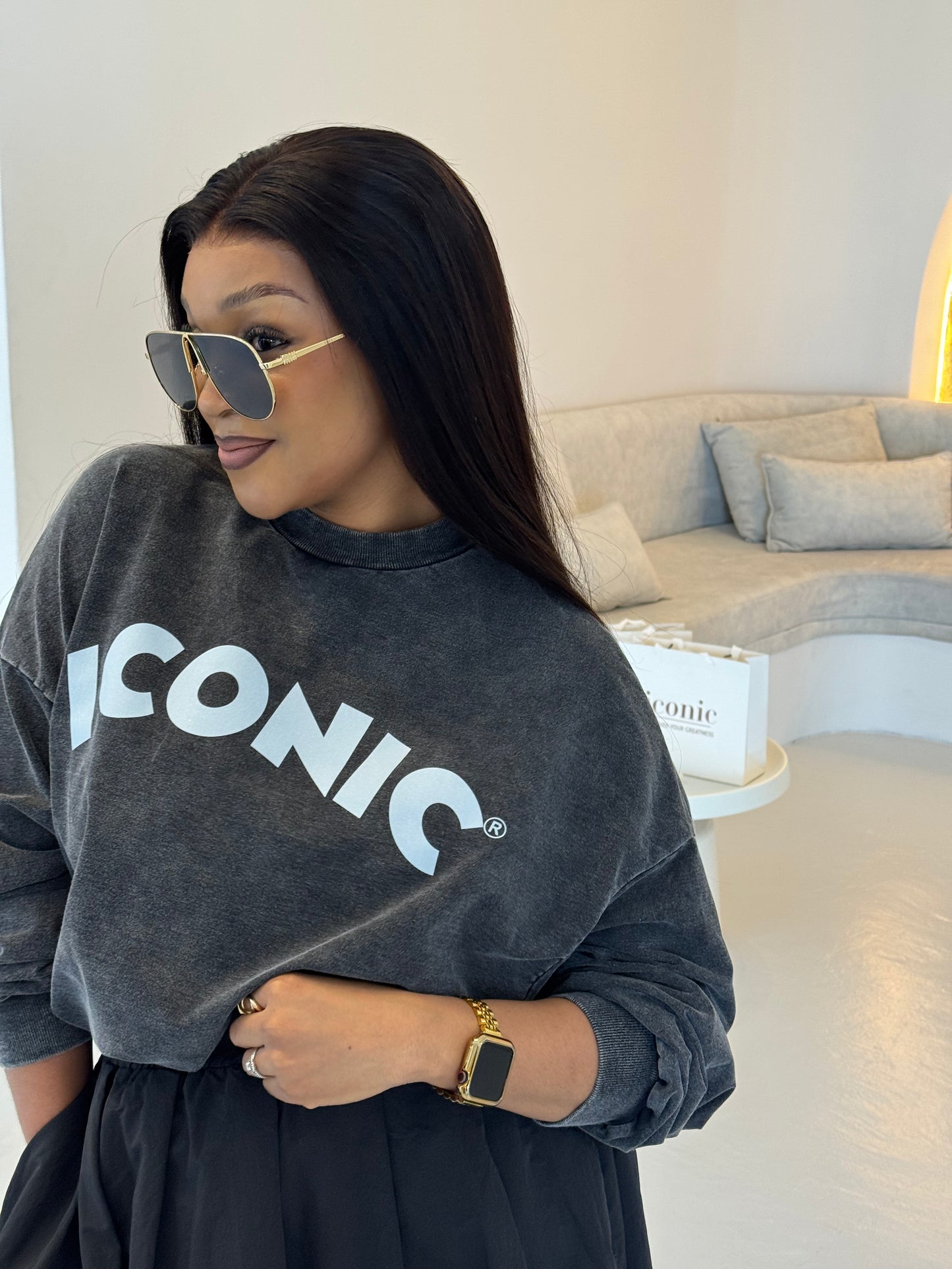B. Iconic Charcoal Grey Oversized Sweater
