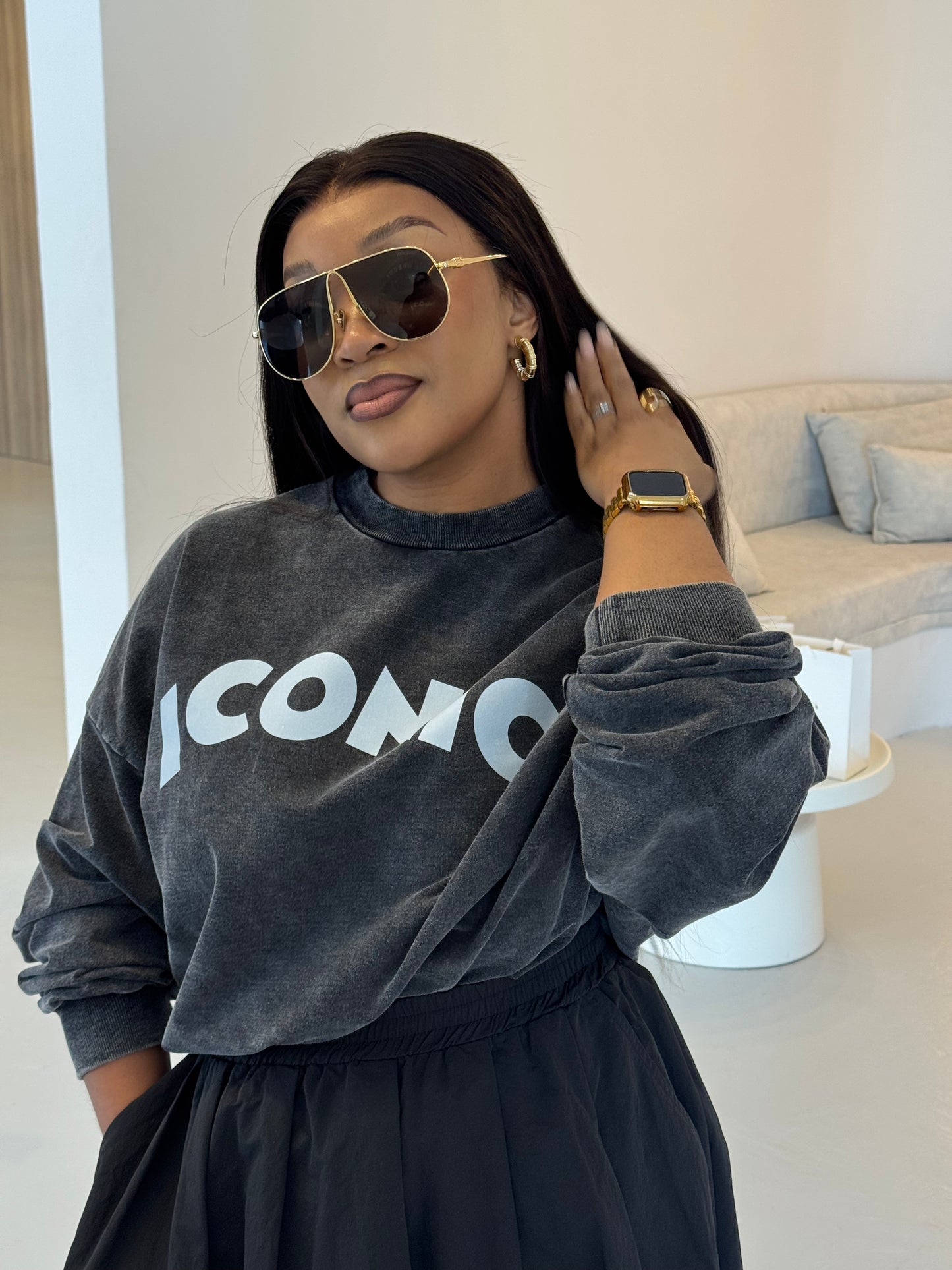 B. Iconic Charcoal Grey Oversized Sweater