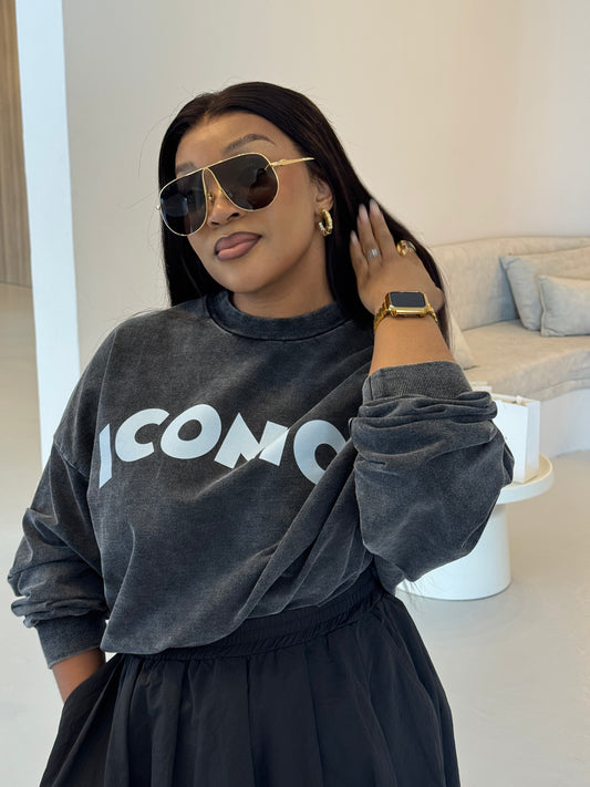 B. Iconic Charcoal Grey Oversized Sweater