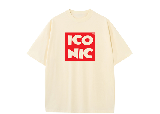 Cream White Iconic Red Square Logo T-Shirt